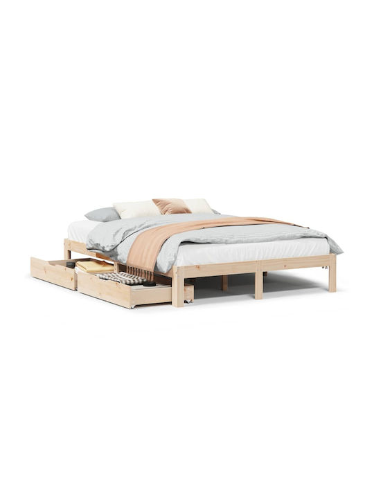Vidaxl Bed Frame with Drawers Without Mattress 160x200cm 1 Piece Double Brown