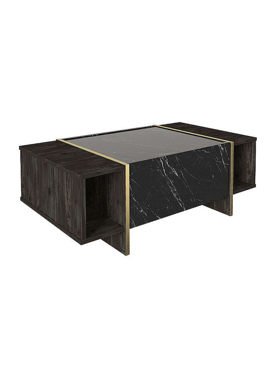 Rectangular Central Coffee Table Veyron Wooden Black Marble Effect L104xW60xH37.3cm GP042-0066 1