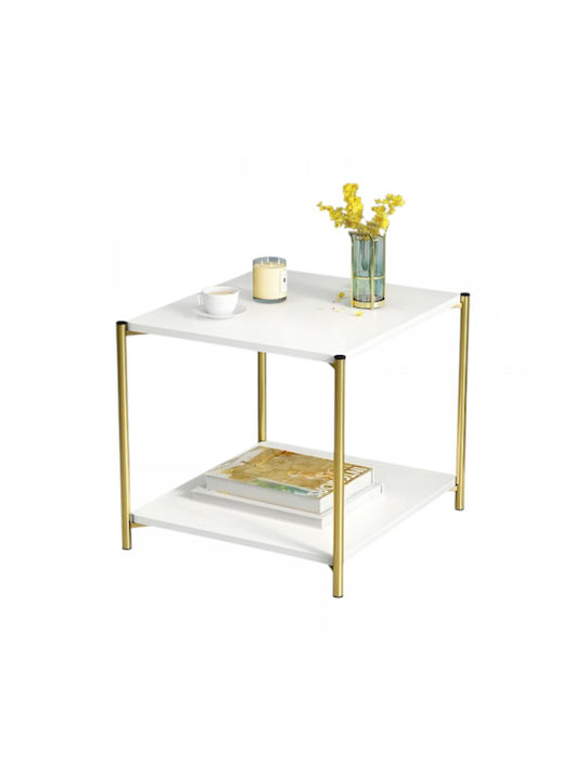 Square Side Wooden White Marble Coffee Table W40xL40xH43cm