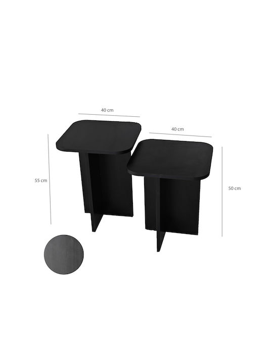 Square Side Coffee Table Blues Wooden Black 2 Pieces W40xL40xH55cm