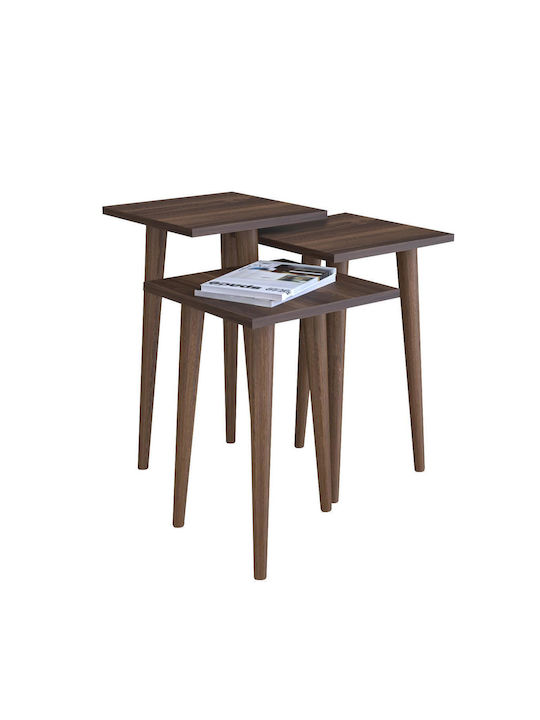 Square Side Table Zuri Wooden Brown 3 Pieces M33xW33xH52cm