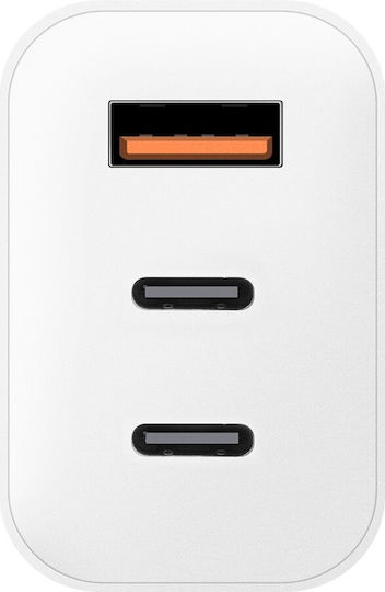 Obal:Me Зарядно без кабел GaN с USB-A порт и 2 USB-C порта 65W Power Delivery Бял (OM65W2CA)