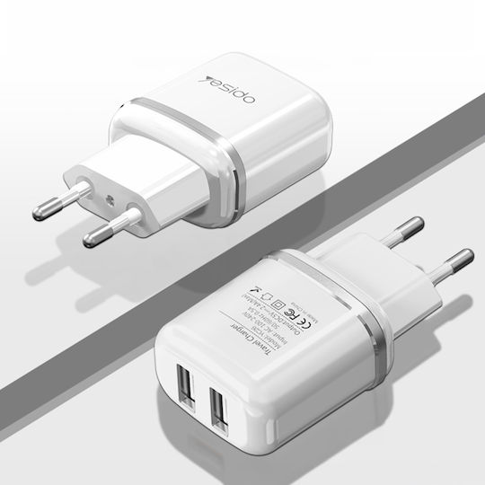 Yesido Charger with 2 USB-A Ports and Cable micro USB Whites (YC26)