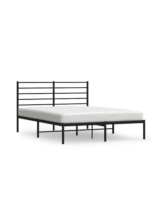 Double Metal Bed Black with Slats for Mattress 150x200cm