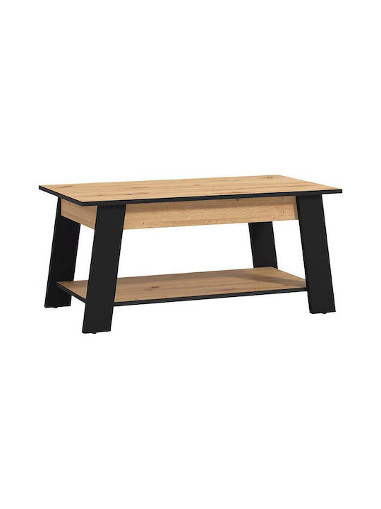 Masa De Cafea Centrală Rectangulară Piave Din Lemn Artisan Oak Negru Mat M101xL55xÎ47cm