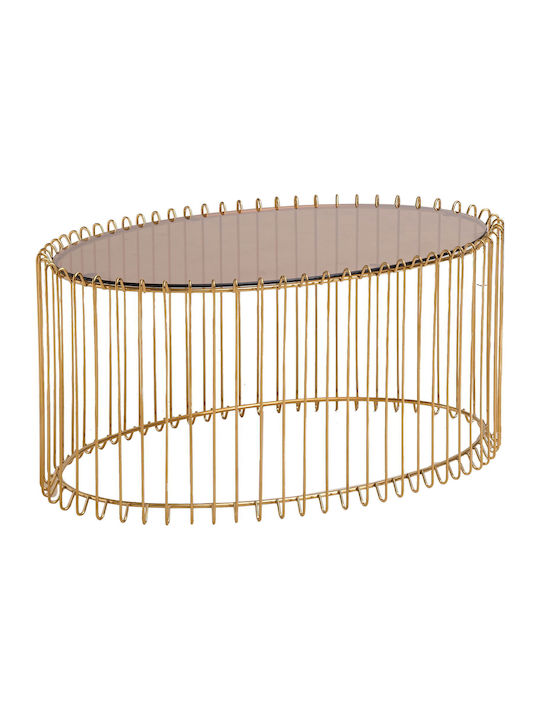 Round Central Coffee Table Temporal Oval Glass Gold W90xL60xH40.5cm