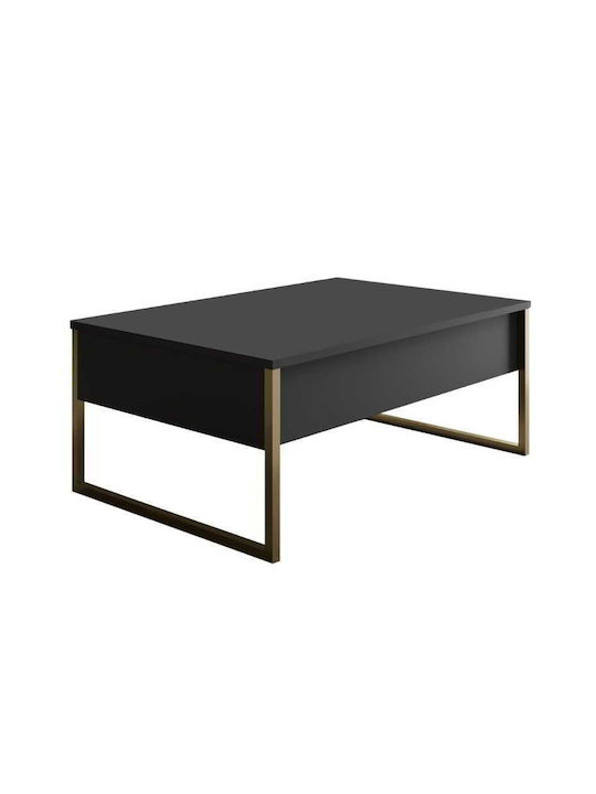 Masa De Cafea Centrală Rectangulară Luxe Din Lemn Antracit - Auriu L90xL60xÎ40cm