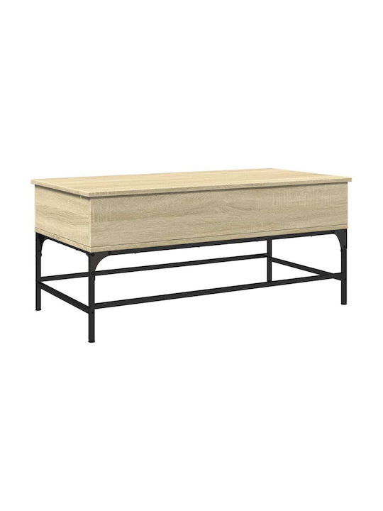 Rectangular Central Wooden Coffee Table with Lifting Mechanism Brown W100xD50xH45cm
