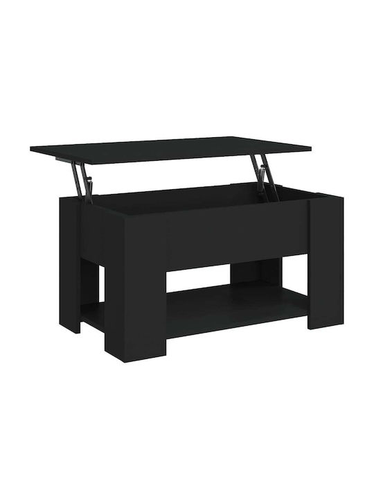 vidaXL Rechteckiges Zentral Kaffeetisch Aus Holz Mit Rädern Glänzend Schwarz M79xB49xH41cm