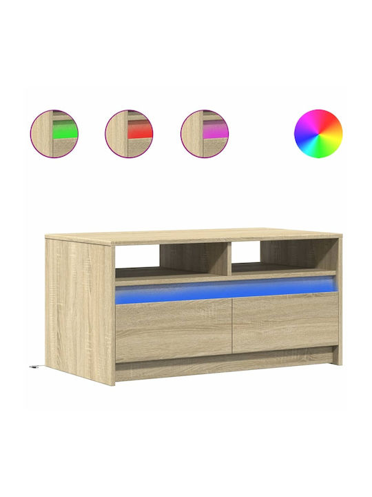 Rectangular Central Wooden Coffee Table with Drawers Sonoma Oak M90xW50xH45.5cm