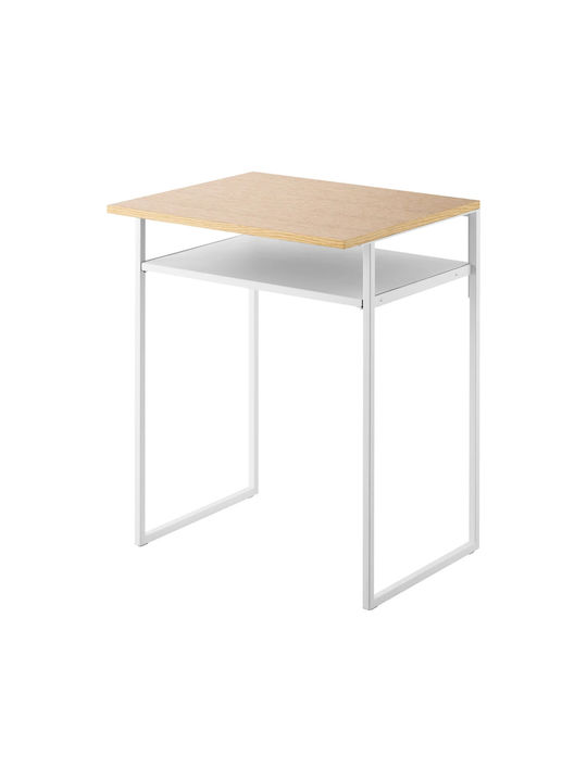 Rectangular Side Table Metal White/natural L53xW45.2xH66cm.