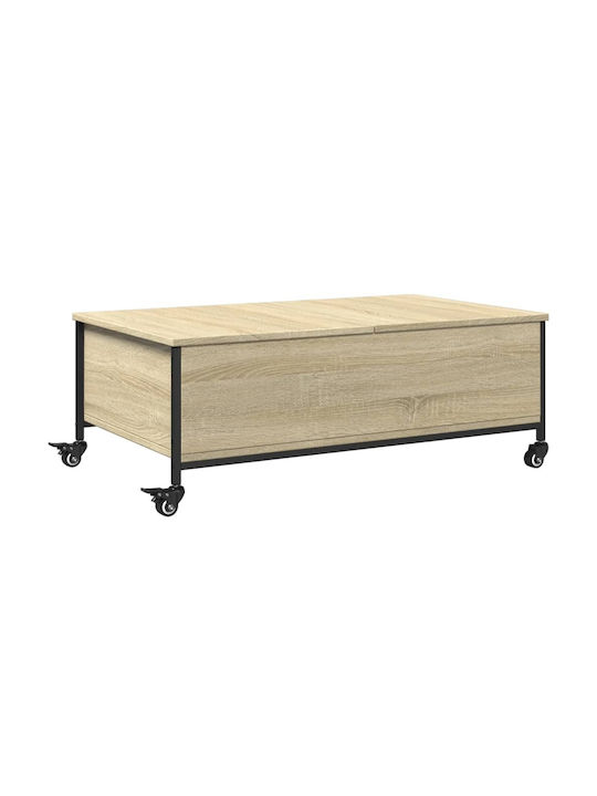 Rechteckiges Zentral Kaffeetisch aus Holz mit Rädern Sonoma Eiche M91xB55xH34cm