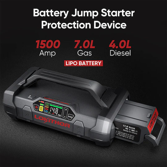 Lokithor ApartX Replacement Car Battery Jump Starter 3000A with Flashlight USB Pump Power Bank 12V 1500Ah