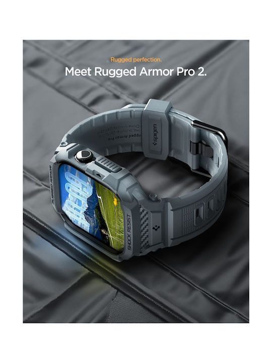 Spigen Rugged Armor Pro 2 Silicone Case in Gray color for Apple Watch 11 46mm