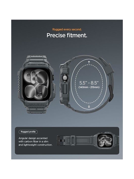Spigen Rugged Armor Pro 2 Silicone Case in Gray color for Apple Watch 11 46mm