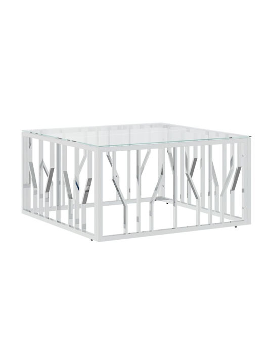 Square Central Glass Coffee Table Silver M80xW80xH40cm