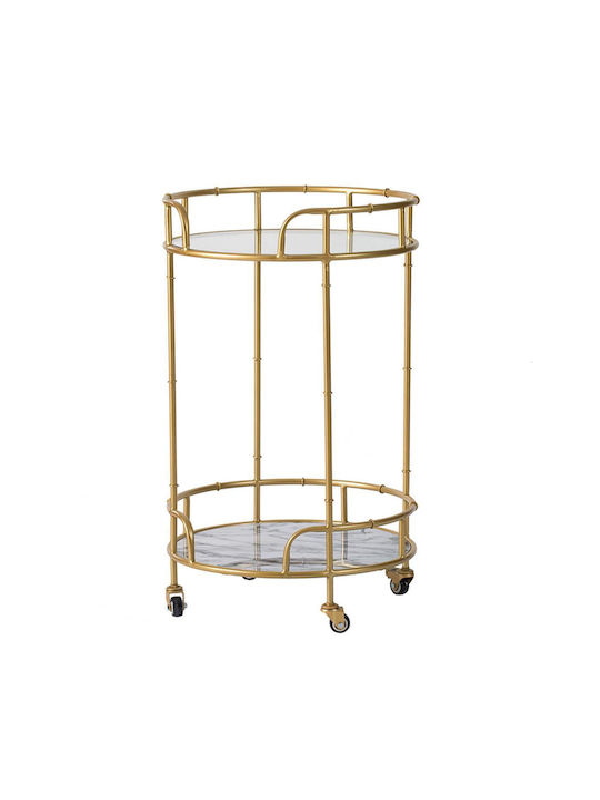 Round Side Table Coashoc Glass with Wheels Gold M50xL50xH82.5cm
