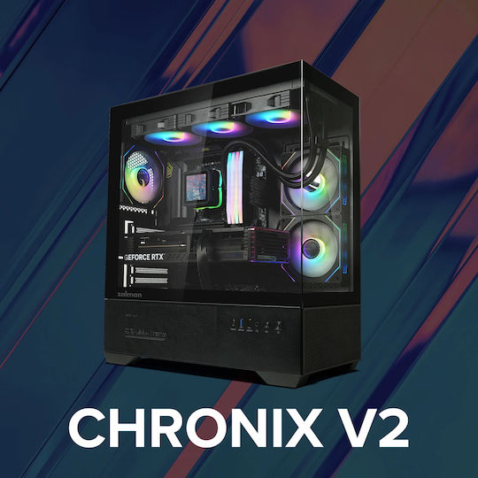 Zalman Chronix V2 Gaming Midi Tower Κουτί Υπολογιστή με Πλαϊνό Παράθυρο και ARGB Φωτισμό Μαύρο
