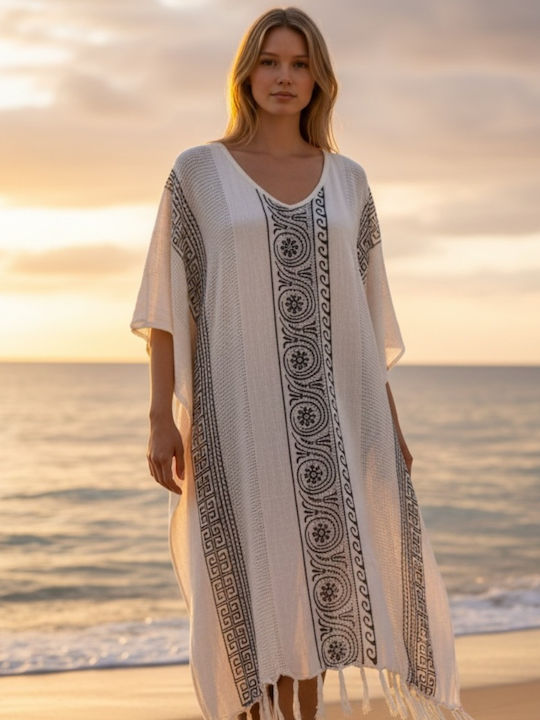 Greek Collection Women's Mini White Beach Caftan