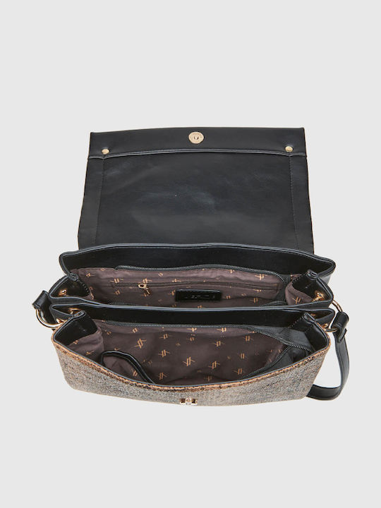 Damen-Crossbody-Tasche Schwarz / Beige