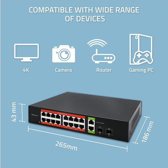 Qoltec 52292 L2 PoE Switch με 16 Θύρες Gigabit (1Gbps) Ethernet