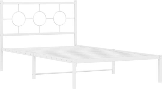 Pat Semi-dublu Metalic Alb Cu Plăci Pentru Saltea 107x203cm