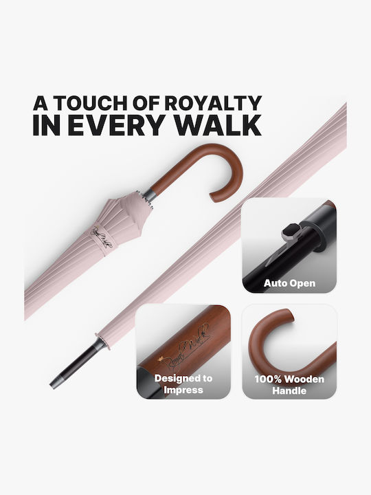 Royal Walk Rezistent la vânt Automat Umbrelă de ploaie cu baston de mers pe jos Bej