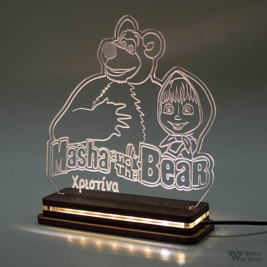 World of Wood Led Kids Decorative Lamp Masha and the Bear White 18x17cm