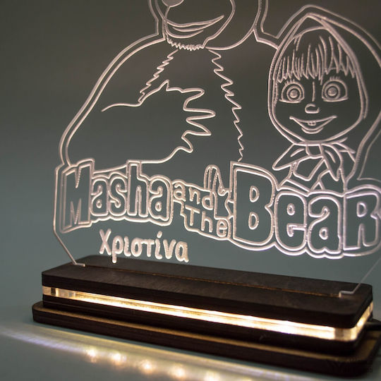 World of Wood LED Детска Декоративна Лампа Маша и Мечока Бяла 18x17cm