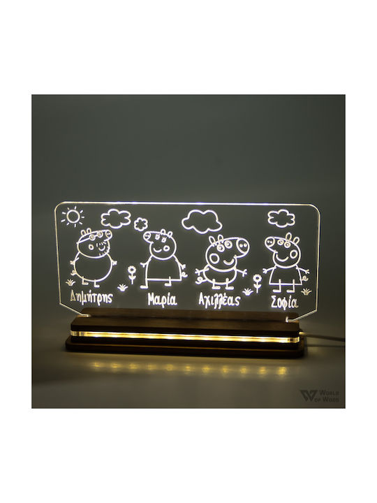 World of Wood Led Kids Decorative Lamp Peppa Family Multicolor 23x13cm