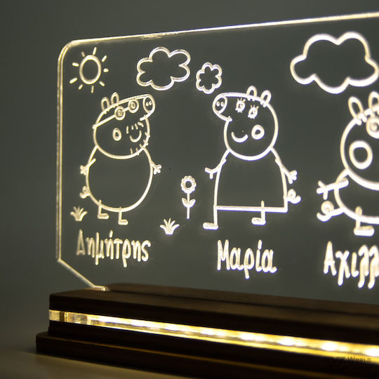World of Wood LED Детска Декоративна Лампа Peppa Family Многоцветна 23x13cm