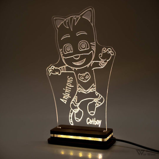 World of Wood Led Kids Decorative Lamp PJ Masks - Catboy White 22x13cm
