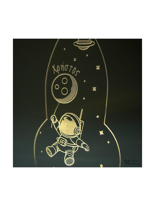 World of Wood Led Kids Decorative Lamp Astronaut in Space Multicolor 24x12cm