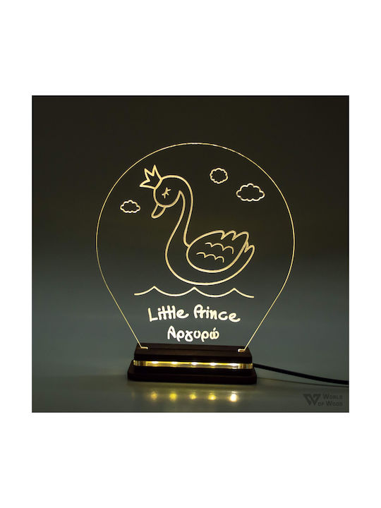 World of Wood Led Kids Decorative Lamp Swan With Crown Round White 19x17cm