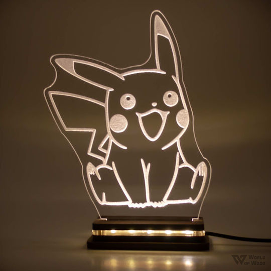 World of Wood Led Kids Decorative Lamp Pokemon - Pikachu White 20x16cm