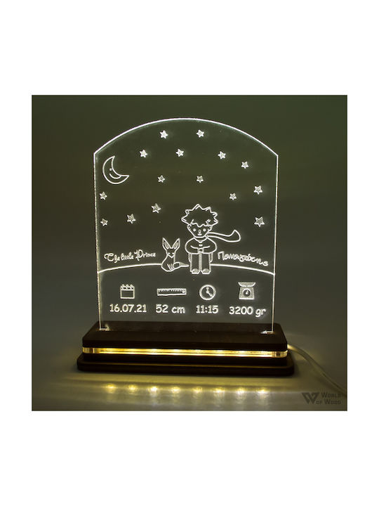 World of Wood Led Kids Decorative Lamp Little Prince White 22x17cm