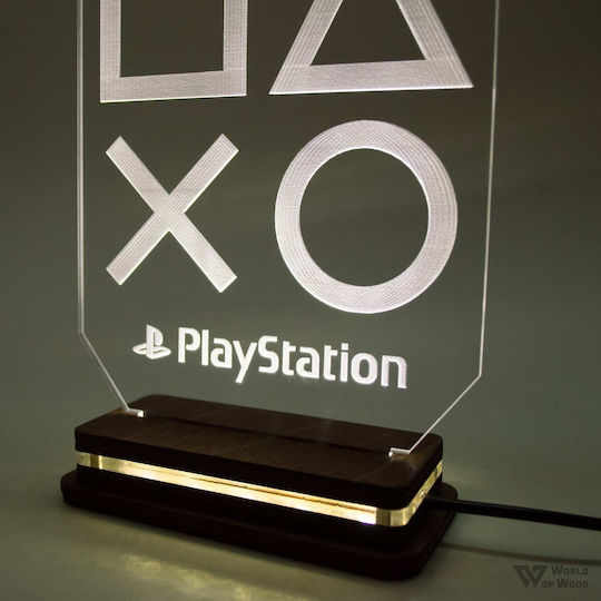 World of Wood LED Детска Декоративна Лампа Playstation Logo Бяла 17x13cm