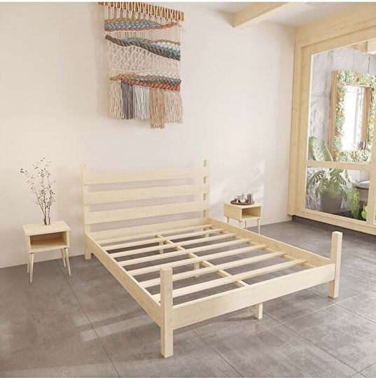 Natura Bett Aus Natürlichem Kiefernholz Mit Zwei Nachttischen Farbe Beige 180x (180x200x13cm)