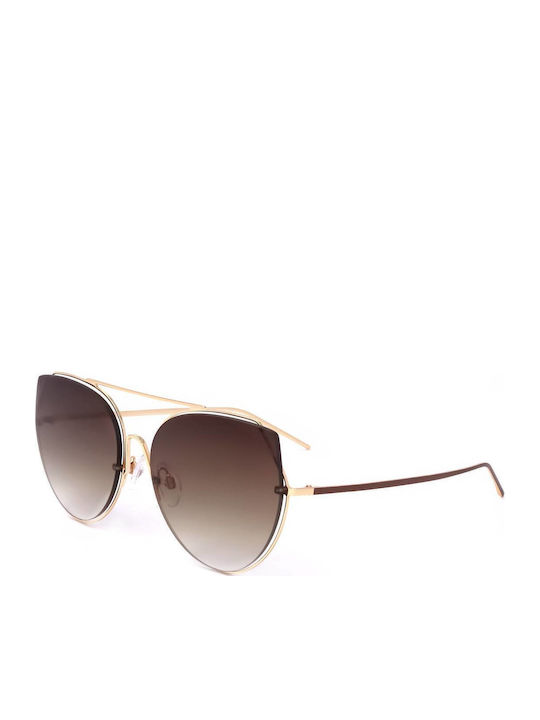 Ana Hickmann Women's Sunglasses with Gold Metal Frame and Brown Gradient Lens HI3068 04A