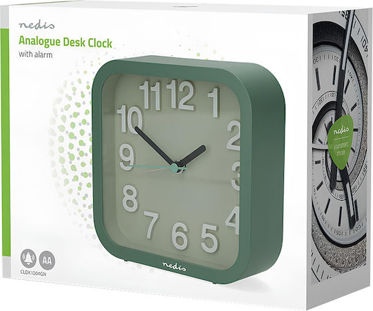 Nedis Analog Table Alarm Clock Silent Chime Snooze Function Green