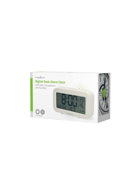 Nedis Digital Alarm Clock Lcd Screen Date Temperature Snooze Function White