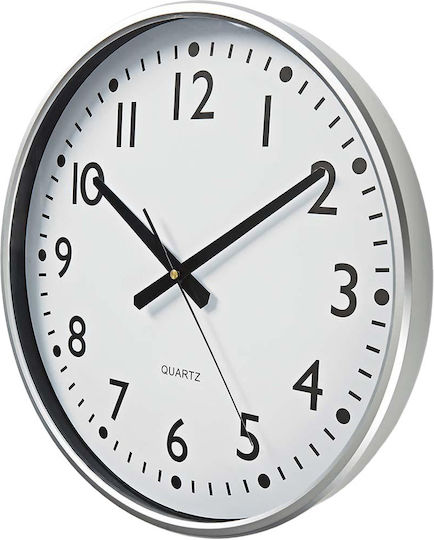 Nedis 38cm Round Wall Clock Large Numbers Quartz Mechanism Blanc Argent