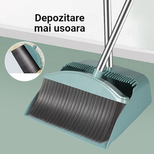 Set Mătură Cu Coș De Gunoi Mâner Silicon Mătură Pliabilă Uz Casnic Plastic Oțel Albastru Deschis 90 X 72 X 100 Cm