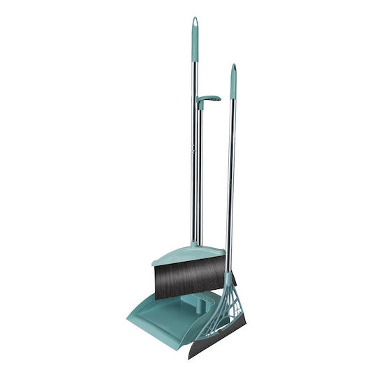 Set Mătură Cu Coș De Gunoi Mâner Silicon Mătură Pliabilă Uz Casnic Plastic Oțel Albastru Deschis 90 X 72 X 100 Cm