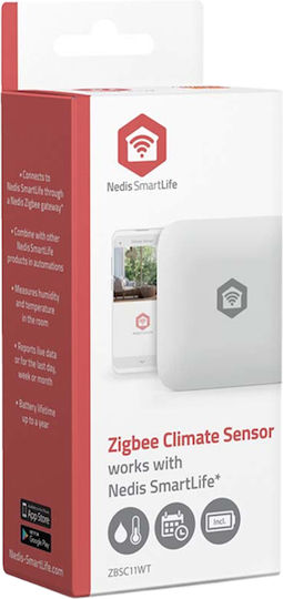 Nedis Zigbee 3.0 Сензор за Температура и Влажност Съвместим с Android Ios Бял