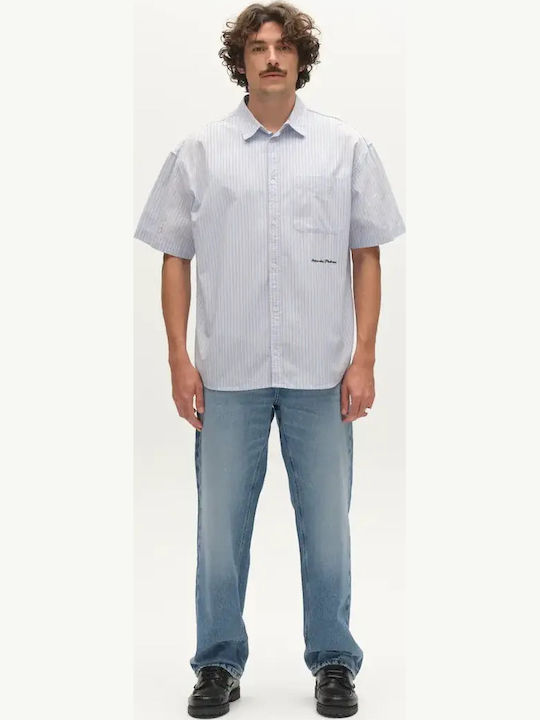 Short Sleeve Cotton Shirt in Regular Fit Striped Brown