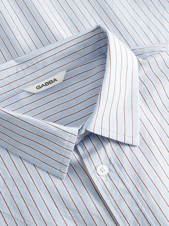 Short Sleeve Cotton Shirt in Regular Fit Striped Brown