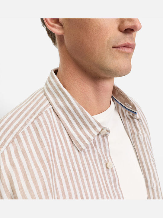 Long Sleeve Linen Shirt Striped Beige