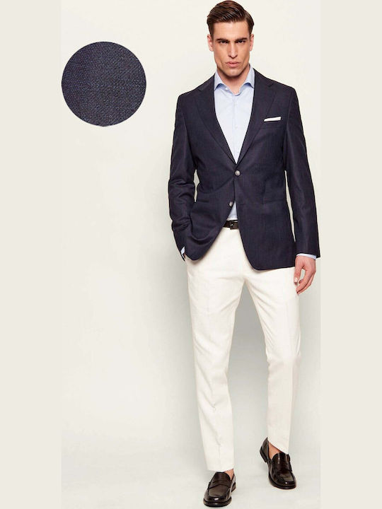 Summer Men’s Suit Jacket with Slim Fit Dark Blue