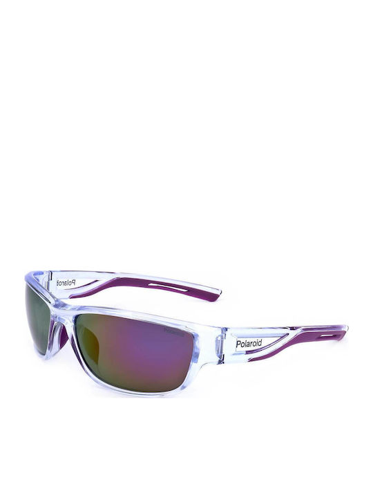 Polaroid Men's Sunglasses with Transparent Horn-Rimmed Frame and Multicolour Polarized Mirror Lens PLD7028/S 141/AI